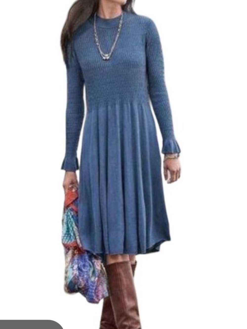 Sundance Dusty Blue Ribbed Knit Dress‎ Size Medium